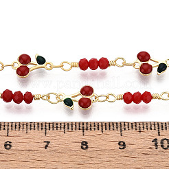 Brass Enamel Cherry Link Chains&nbsp;KK-T074-75G