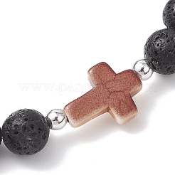 Natural Lava Rock & Synthetic Turquoise Beads Stretch Bracelets for Men Women&nbsp;BJEW-JB12226-02