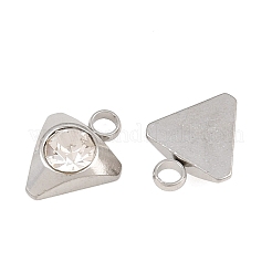 201ステンレススチールラインストーンペンダント  三角形のチャーム  ステンレス鋼色  クリスタル  10x8x4mm  穴：2mm&nbsp;RB-CBABFDA-12P-01