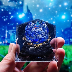 オルゴナイトピラミッド樹脂ディスプレイ装飾  真鍮と天然ラピスラズリのチップが入った生命の樹が内側にあります  ホームオフィス用  50x50mm&nbsp;TREE-PW0001-63A