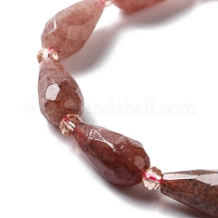 天然石ストロベリークォーツビーズ連売り  多面カット  ティアドロップ  12~16.5x7.5~8.5mm  穴：0.8mm  約20~21個/連  14.96~15.63''（38~39.7センチメートル）&nbsp;G-B028-A01