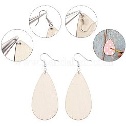 DIYダングルピアス作り  真鍮のピアスフックと丸カン付き  未染色の木の大きなペンダント  ティアドロップ  プラチナ&nbsp;DIY-PH0026-07P
