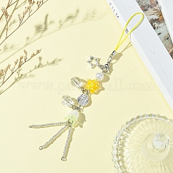 ガラス＆合金＆アクリル携帯ストラップ  きいろ  16cm&nbsp;HJEW-FS00004