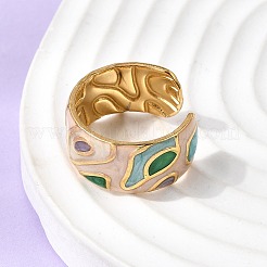 304ステンレススチールエナメルオープンカフリング  女性用ワイドバンドリング  ゴールドカラー  ミックスカラー  調整可能; 10.2mm&nbsp;RJEW-L335-01B-G