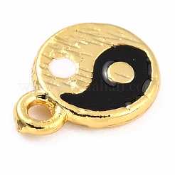 黄金の合金エナメルペンダント  長持ちメッキ  太極拳とフラットラウンド  ブラック  11x8.5x1mm  穴：1.3mm&nbsp;KK-P197-17B-G