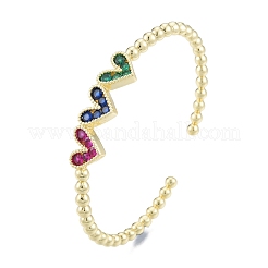 Cubic Zirconia Triple Heart Open Cuff Bangle&nbsp;BJEW-G651-09G-05