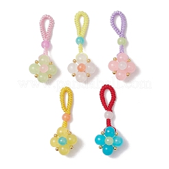 5Pcs 5 Colors Baking Paint Imitation Jade Glass Woven Clover Pendant Decorations&nbsp;HJEW-JM03148