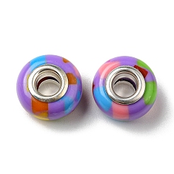 ボヘミアンスタイル樹脂ヨーロピアンビーズ  大穴ビーズ  ロンデル  パープル  14x9.5mm  穴：4.8mm&nbsp;RESI-D069-01A