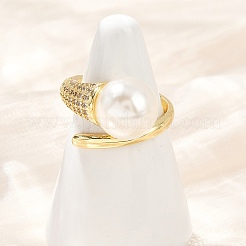 Brass Micro Pave Cubic Zirconia Cuff Rings for Women&nbsp;RJEW-F186-01G
