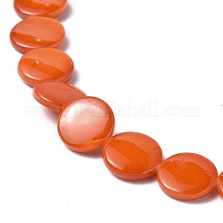 スプレー塗装天然淡水シェルビーズ連売り  フラットラウンド  オレンジ  12.5x3mm  穴：1mm  約32個/連  15.63インチ（39.7cm）&nbsp;SHEL-C003-05A