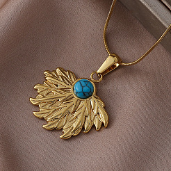 316 Surgical Stainless Steel with Synthetic Turquoise Sunflower Pendant Necklaces for Women&nbsp;EA3001