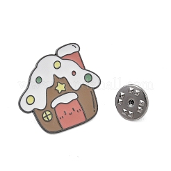 クリスマステーマの亜鉛合金エナメルピン バックパック 服用ブローチ  ハウス  25x27.5mm&nbsp;JEWB-R003-02EB-07
