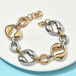 304ステンレススチール製、不規則な楕円形のリンクチェーンブレスレット（女性用）  イオンプレーティング（ip）  長持ちメッキ  ゴールデン·ステンレス鋼色  内径：6.93インチ（17.6cm）&nbsp;BJEW-D456-05GP-01