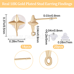 14Pcs Brass Star Stud Earring Findings&nbsp;KK-BBC0009-47