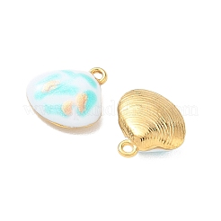 304ステンレススチール製エナメル＆グリッターパウダーペンダント  貝殻の形のチャーム  イオンプレーティング（ip）  18KGP本金メッキ  ターコイズ  14.5x13.5x5mm  穴：1.5mm&nbsp;STAS-Q119-04G-05