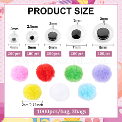 1000Pcs 5 Styles Black & White Plastic Wiggle Googly Eyes Buttons DIY Scrapbooking Crafts Toy Accessories with Label Paster on Back&nbsp;KY-PH0002-40