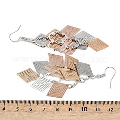 430ステンレススチールの菱形ダングルイヤリング  鉄のピアスフック  プラチナ  ゴールド  82mm&nbsp;EJEW-A137-01P-02