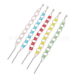 女性のためのガラスビーズのブレスレット  クローバー  ミックスカラー  7-7/8x5/8インチ（20x1.45cm）&nbsp;BJEW-JB12736