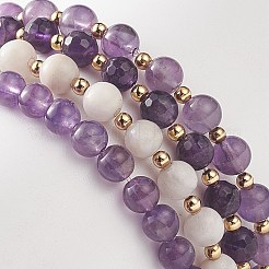 4Pcs 4 Style Natural Amethyst & White Crazy Agate & Brass Beaded Stretch Bracelets Set&nbsp;BJEW-JB08998
