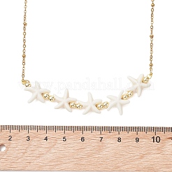 Ocean Dyed Synthetic Turquoise Starfish Beaded Bib Necklaces with 304 Stainless Steel Satellite Chains&nbsp;NJEW-JN05979-02
