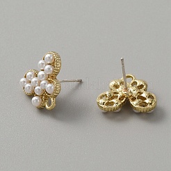 合金スタンドピアス  イミテーションパールビーズ＆水平ループ付き  蝶  ゴールドカラー  13.5x15mm  穴：1.6mm  ピン：0.8mm&nbsp;FIND-TAC0005-42G