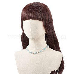 天然アクアマリンチップ＆パールビーズネックレス  女性のためのアクセサリー用原石のアクセサリー  15.35インチ（39cm）&nbsp;NJEW-JN04008-04