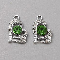 合金ラインストーンペンダント  シルバーカラー  ハートチャーム  erinite  20.5x13x5mm  穴：2mm&nbsp;FIND-TAC0002-086D