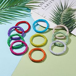 10 個 10 色イミテーション宝石アクリルカーブチューブ分厚いストレッチブレスレットセット女性  ミックスカラー  内径：2-1/8インチ（5.3cm）  1pc /カラー&nbsp;BJEW-JB08140