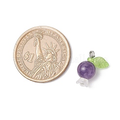5Pcs 5 Styles Natural Amethyst & Quartz Crystal & Rose Quartz & White Jade & Dyed Malaysia Jade Round Pendants&nbsp;PALLOY-JF03962-01