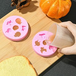 1セット2個、2スタイルのハロウィーンテーマシリコン型、DIYクラフト用  頭蓋骨と幽霊とカボチャ  ピンク  7.6x1.1cm&nbsp;ST-CJ0007-72