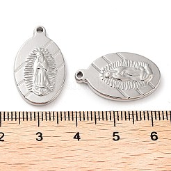変色しない304ステンレススチールペンダント  セイントチャーム付きオーバル  ステンレス鋼色  23x14x2.8mm  穴：1.4mm&nbsp;STAS-L022-369P