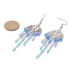 Glass Beaded Flower Tassel Chandelier Earrings&nbsp;EJEW-TA00225-03