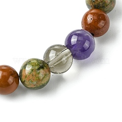 Synthetic Smoky Quartz & Natural Unakite & Amethyst & Red Jasper Round Beaded Stretch Bracelets&nbsp;BJEW-JB10910-07