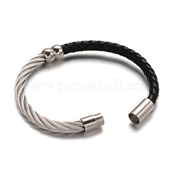レザーコード編みブレスレット  304ステンレススチール製金具付き  ステンレス鋼色  52x60mm&nbsp;BJEW-E273-14P