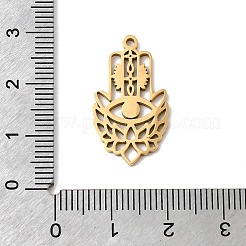 中空 304 ステンレス ペンダント  蓮のチャームが付いたハムサの手  鉛フリー＆カドミウムフリー＆ニッケルフリー  ゴールドカラー  25x14x1mm  穴：1.4mm&nbsp;STAS-H247-03G