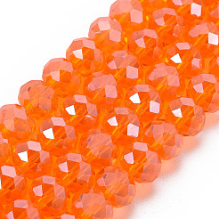 電気メッキガラスビーズセット  パール光沢メッキ  多面カット  ロンデル  サンゴ  8x6mm  穴：1mm  約60~62個/連  39~40cm&nbsp;X-EGLA-A034-T8mm-A23
