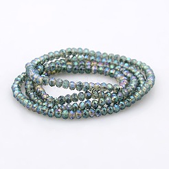 フルレインボーメッキ多面カットロンデルガラスビーズ連売り  ダークスレートグレー  3x2mm  穴：1mm  約198個/連  15.7インチ&nbsp;GLAA-A024A-FR05