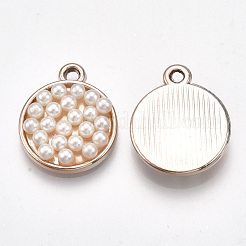 UVメッキアクリルパーツ  アブソリュートプラスチック模造パール  フラットラウンド  乳白色  ライトゴールド  22x18x4mm  穴：2mm&nbsp;LS-PACR-T007-04