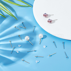 200個 2色 304ステンレススチール スタッドピアス金具  片穴パーツ用  300個のプラスチック製イヤーナット付き  ゴールデン·ステンレス鋼色  14x3mm  ピン：0.6mm  100個/カラー&nbsp;STAS-UN0055-93