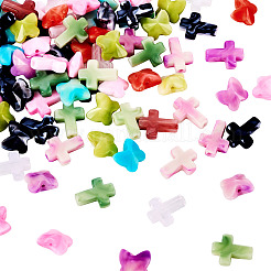 280個14スタイルアクリルビーズ  天然石風  十字架/蝶  ミックスカラー  11~15.5x12x4.5~7.5mm  穴：1~2mm  20個/スタイル&nbsp;OACR-TA0003-14