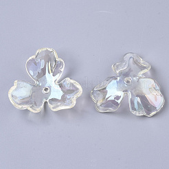 透明なアクリルビーズキャップ  ABカラーメッキ  3  - 花びらの花  クリアAB  36x39x11mm  穴：2.2mm&nbsp;PACR-R246-020
