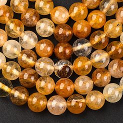 ナチュラルイエローヘマトイドクォーツラウンドビーズ連売り  鉄石英  8mm  穴：1mm  約47個/連  15インチ&nbsp;X-G-F266-09-8mm