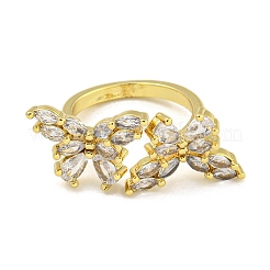 Rack Plated Brass Micro Pave Clear Cubic Zirconia Butterfly Open Cuff Rings for Women&nbsp;RJEW-Z042-01G