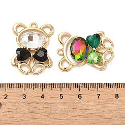 ラックメッキ合金ガラスペンダント  クマのチャーム  ミックスカラー  32x24x5.5mm  穴：2mm&nbsp;PALLOY-M216-02G