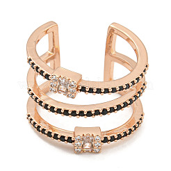 Rectangle Rack Plating Brass Micro Pave Cubic Zirconia Wide Cuff Rings for Women&nbsp;RJEW-F162-15RG