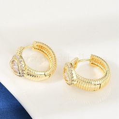 Brass Clear Cubic Zirconia Hoop Earrings&nbsp;EJEW-Q016-03G