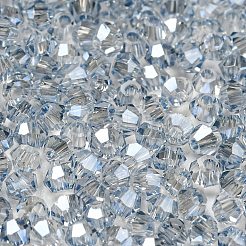 透明な電気メッキガラスビーズ  多面カット  パール光沢メッキ  双円錐形  ライトスチールブルー  2x2mm  穴：0.7mm  約720個/袋&nbsp;EGLA-M030-02A-PL02