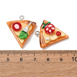 不透明樹脂製の食品模造ペンダント  ピザチャーム  プラチナ鉄ループ付き  プラチナ  28x23.5x8.5mm  穴：2mm&nbsp;RE-CBA5029-01P
