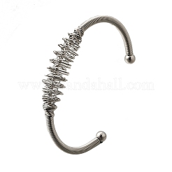 304ステンレススチールオープンカフバングル  女性用ワイヤーラップバングル  ステンレス鋼色  1/8インチ（0.4cm）〜1/2インチ（1.2cm）  内径：1-3/4x2-5/8インチ（4.6x6.8cm）&nbsp;BJEW-M113-03P