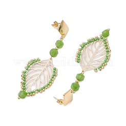Natural White Jade Leaf Stud Earrings&nbsp;EJEW-MZ00252